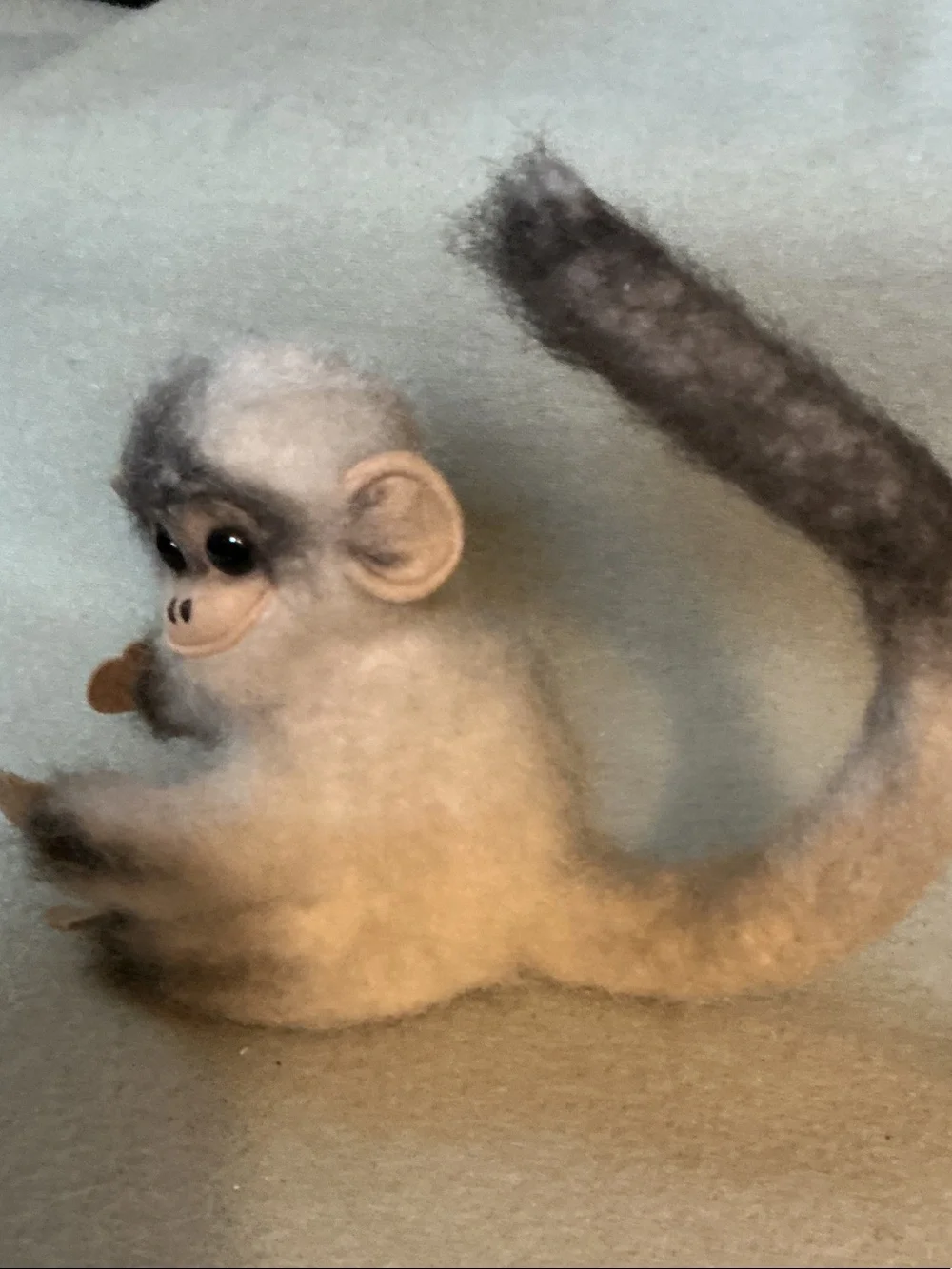 Plush Monkey Small Pet Toy in Gray and Cream